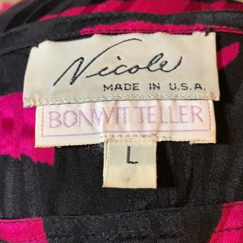 Nicole Bonwit Teller vintage midi silk dress, good condition, dark pink & black - Picture 3 of 4